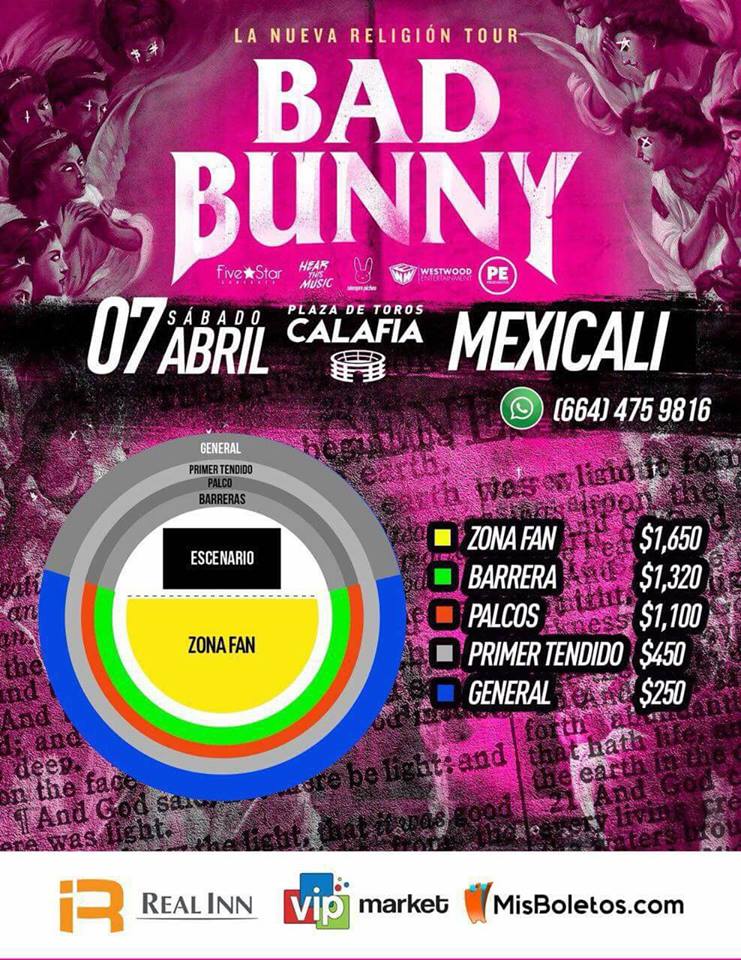precios bad bunny mexicali
